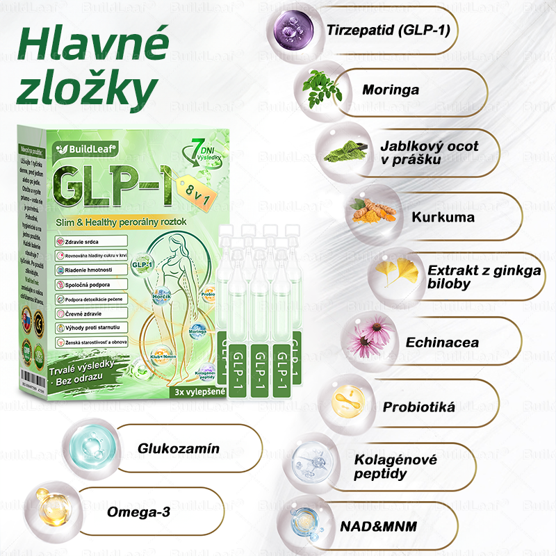 BuildLeaf® GLP-1 8-v-1 Fit & Vital Perorálny Roztok✅ (Len raz denne, viditeľné zmeny už za 7 dní) Pre obezitu, kardiovaskulárne ochorenia, cukrovku, spánkové apnoe, zdravie čriev, problémy s kĺbmi a ďalšie