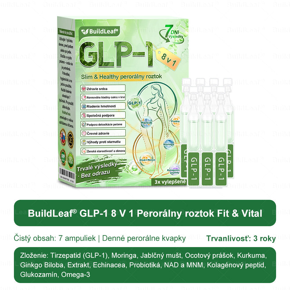 BuildLeaf® GLP-1 8-v-1 Fit & Vital Perorálny Roztok✅ (Len raz denne, viditeľné zmeny už za 7 dní) Pre obezitu, kardiovaskulárne ochorenia, cukrovku, spánkové apnoe, zdravie čriev, problémy s kĺbmi a ďalšie