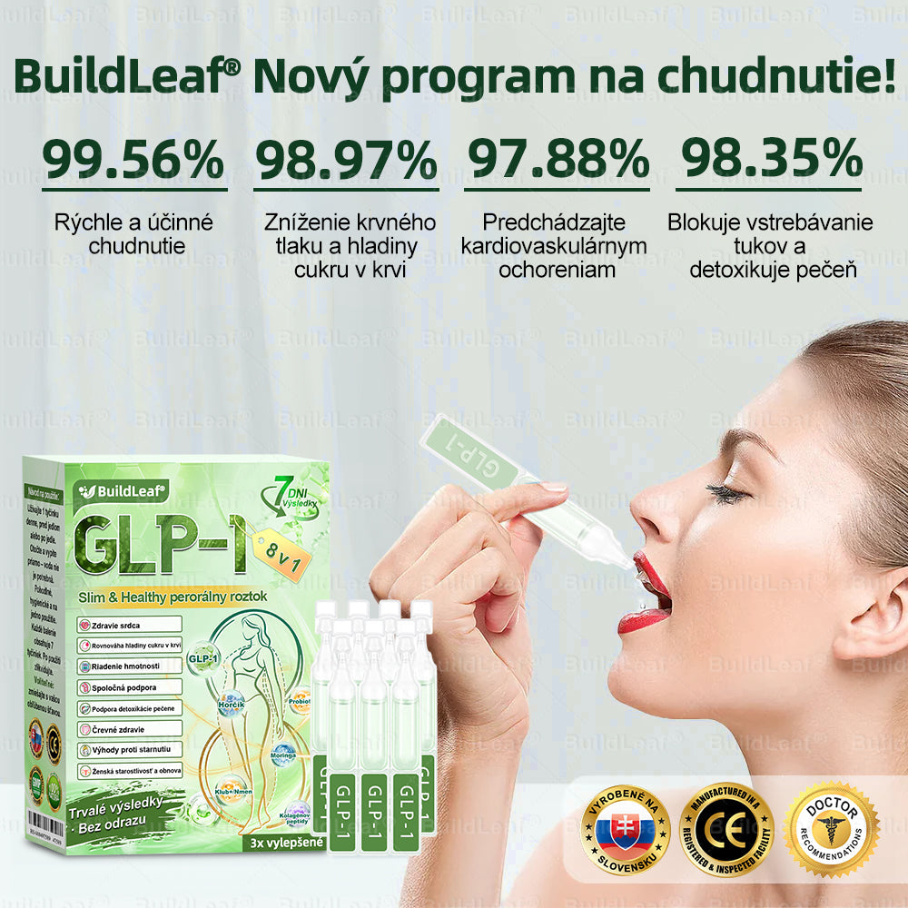 BuildLeaf® GLP-1 8-v-1 Fit & Vital Perorálny Roztok✅ (Len raz denne, viditeľné zmeny už za 7 dní) Pre obezitu, kardiovaskulárne ochorenia, cukrovku, spánkové apnoe, zdravie čriev, problémy s kĺbmi a ďalšie